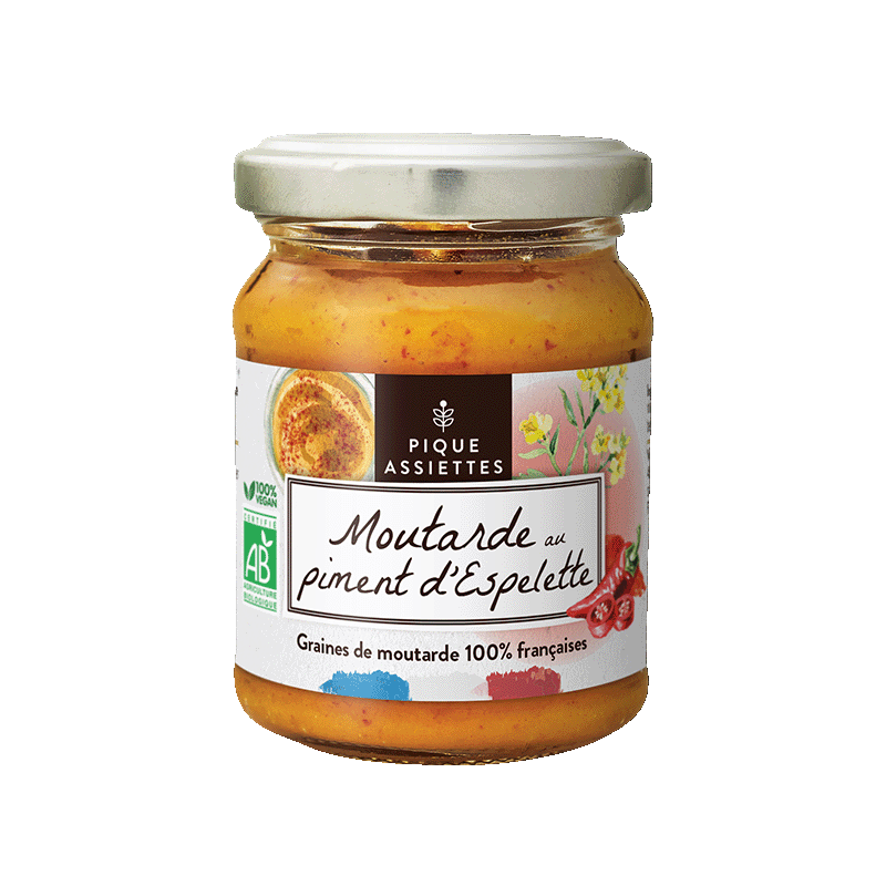 Pique Assiettes -- Moutarde au piment d'Espelette 100% graines françaises bio - 125 g