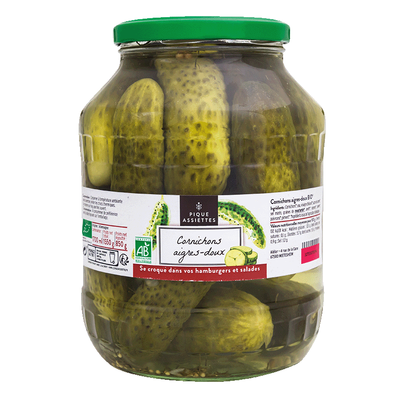 Pique Assiettes -- Cornichons aigres-doux bio - 850 g